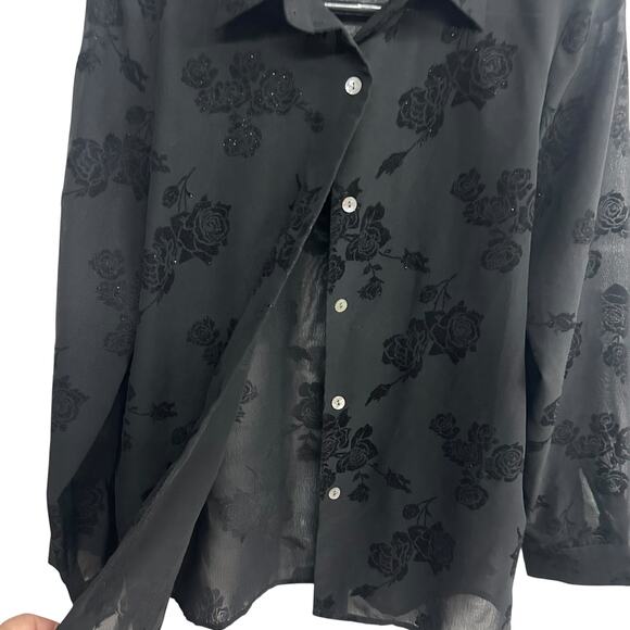 Gothic Sheer‎ Velvet Blouse Rose Burnout Witchy PM - Picture 3 of 7